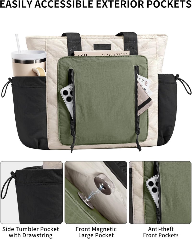 Bagstellar Puffer Tote Bag for Women, Lightweight Puffy Work Laptop Handbag Teacher Nurse Quilted School Daily Travel Gym Bag | Durable, with Zipper, 15.6" Laptop Sleeve, Large Tumbler Holder, Daily Carry On Bags, Comfy College Bags, Portable, Spacious - Image 4